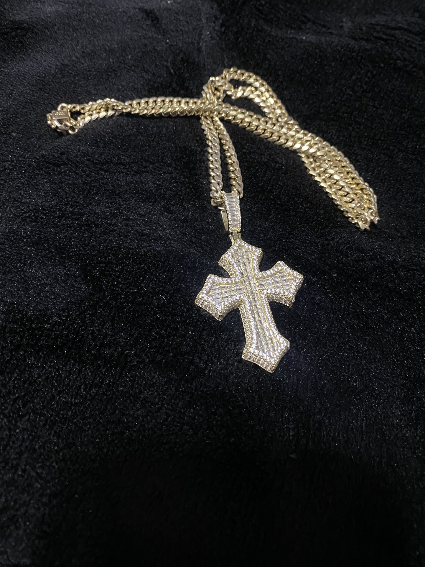 Gold and diamond cross and gold 14 karat necklace