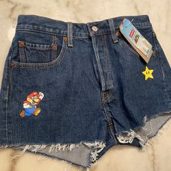 Levi's X Super Mario 501 Cut Off Shorts High Rise Dark Wash Size 30