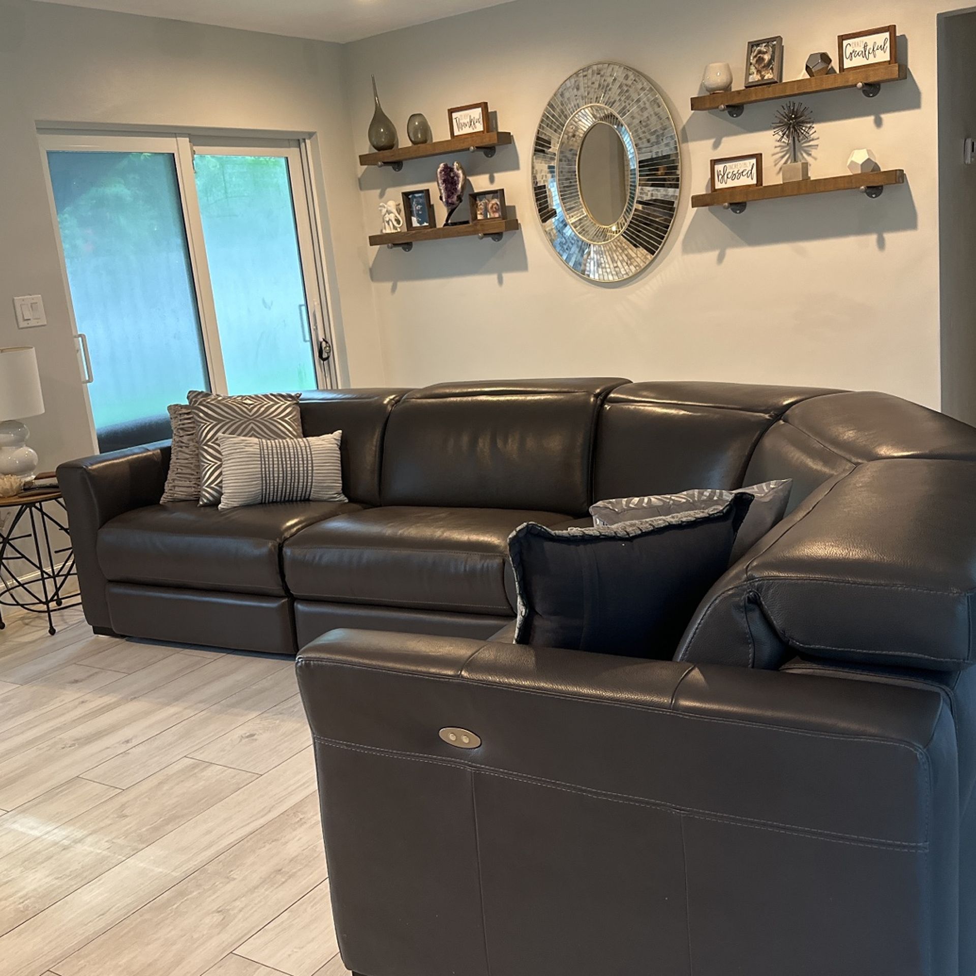 Macys Gray Leather Motorized Reclining Sectional Sofa