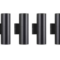 Aluminum 12- Watt Equivalent Integrated LED Black Cylinder Wall Sconce Indoor/Outdoor Wall Pack Light, 2700K (4-Pack