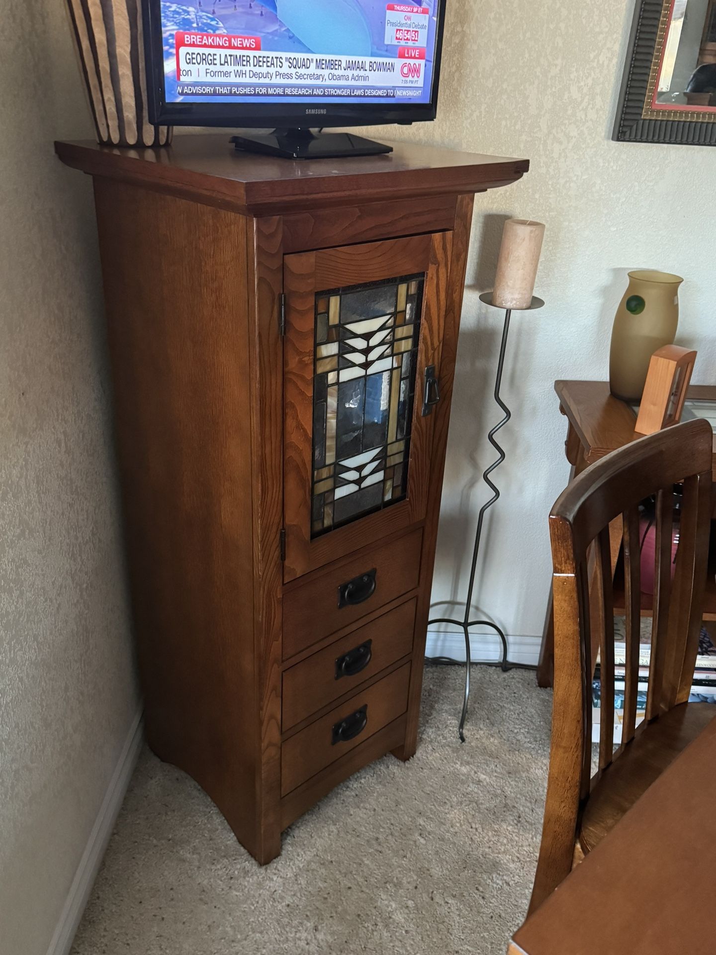 Mission Style Stained Glass Cabinet