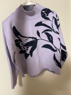 Anthropologie MAEVE Rose Pattern Jacquard Mock Neck Pullover Size S Lavender