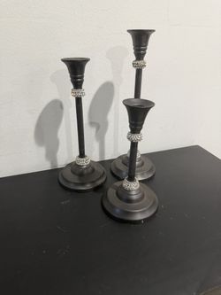 Set Black Rhinestone Candlesticks Home Decor