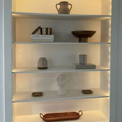 Shelf Decor Pots. Books. Bowl. Face Sculpture Etc (13 Pieces)