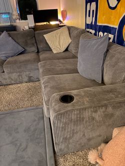 Gray Corduroy Sectional Sofa with Chaise