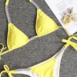 Women’s Diamond Triangle  Bikini Swimsuit Set Shiny Bathing Suit Two Piece Swimsuit