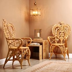 Bohemian Rattan Peacock Chairs&Table Featuring Intricate Rattan Craftsmanship Set of 3