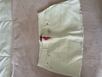 White Denim Mini Skirt with Raw Hem