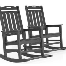 k-Outdoor Rocking Chair with Footboards Set of 2, HDPE Rocking Chair Patio Porch Rocker with 380lbs Support for Adult, Grey