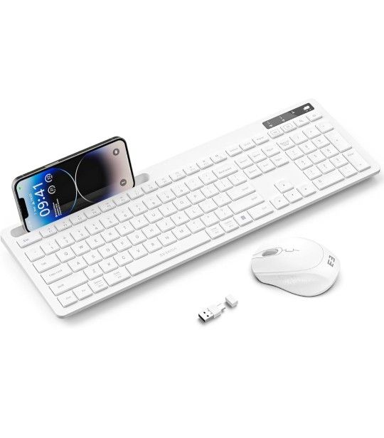 White Wireless Keyboard and Mouse for Mac, USB A and Type-C Receiver, Full-Size Wireless Keyboard