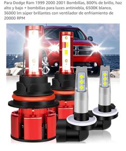 For 1999–2001 Dodge Ram: High-brightness 9007/HB5 bulbs (high and low beam) + fog light bulbs.