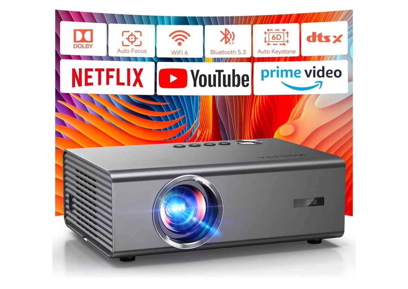 Kogata 4K Projector with Built-in Apps, 1200ANSI Auto Focus&6D