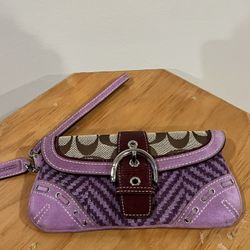 Vintage Coach Purple SoHo Signature C Canvas, Suede and Knitted Wristlet