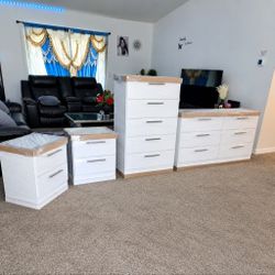 DRESSER, CHEST AND TWO NIGHSTANDS 