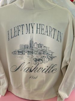 PINK Victoria's Secret Cream Full Zip Hoodie Graphic Nashville Medium M