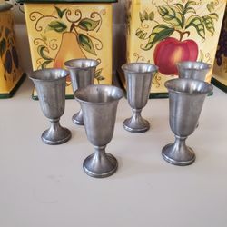 6 Vintage Pewter Codial/Shot Glasses