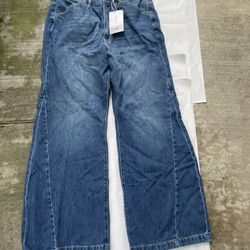 FRAME Le Baggy Palazzo Women’s Wide Leg Jeans Blue Size 32 High Rise Denim NWT