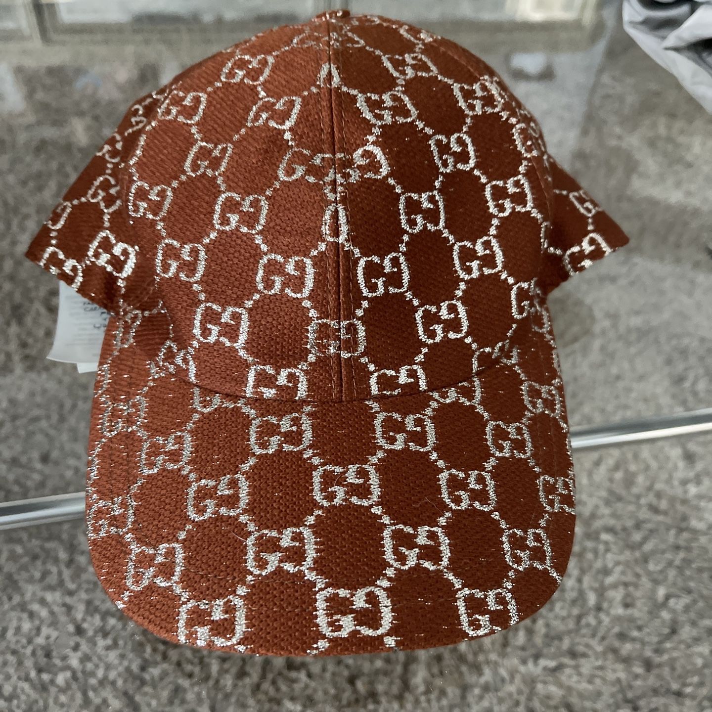 Gucci Gg Lamé Brown Silver Logo Baseball Hat size M 57cm for 