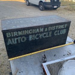 BIRMINGHAM & DISTRICT AUTO BICYCLE CLUB METAL CHEST VINTAGE 36 inches wide X 16 inches tall x 15 inches  deep