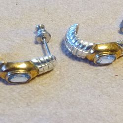 Sterling Silver, Gold, Blue Topaz Earrings
