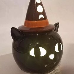 Ceramic Light-Up Witchy Black Cat 