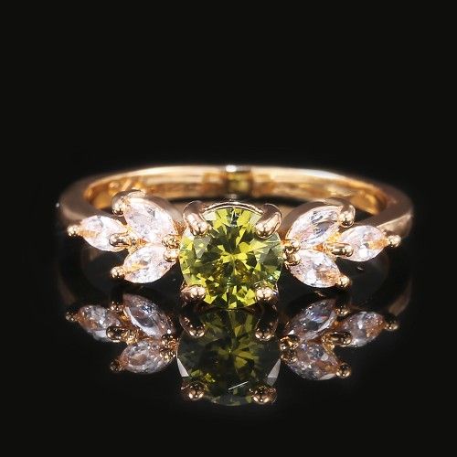 "Flower Olive Green Round Marquis Gemstone Zircon Rings for Women, PD130
 
