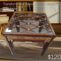 Vintage in 1970s /1980s Rattan Bamboo End Tables Glass Top