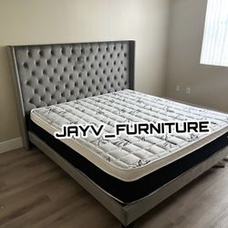 New King Bed Frame With Mattress 