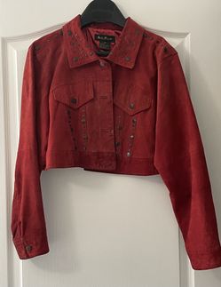 Red Suede Studded Cropped Jacket