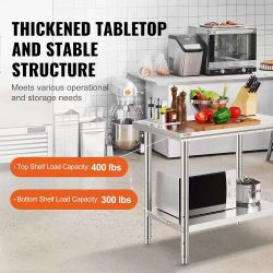Stainless steel commercial kitchen prep table and heavy-duty metal workbench, 24 x 36 inches
