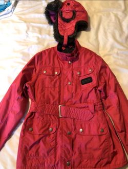 BARBOUR Girls Waterproof Jacket & Hat 12-13Y Like New