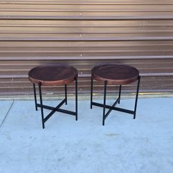 2- Round Wood End Tables