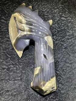Huge Volcano Agate Carved Axe With Druzy Cave UV Reactive 