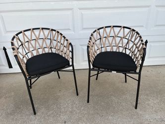 2 Matching Brand New Black Modern Rope Backrest Patio Chairs