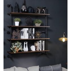 Rogmars Floating Shelves 4 Tier Pure Wood Industrial Pipe 36in For Wall Decor 