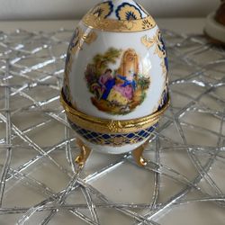 Vecceli Italy Blue and Gold Decorative Egg Sculpture