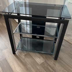 Small TV stand - Black metal frame / Tempered glass shelves