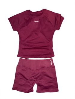 DFYNE Burgundy Crop Top and Shorts Set SIZE LARGE