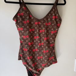 Cherry Print Brown Bodysuit