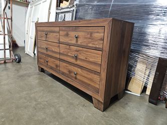 6-Drawer Walnut Wood Dresser
