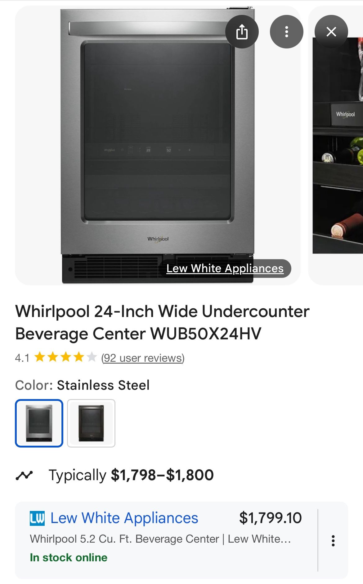 Whirl Pool 24” Stainless Steel Dual Zone Wine Fridge
