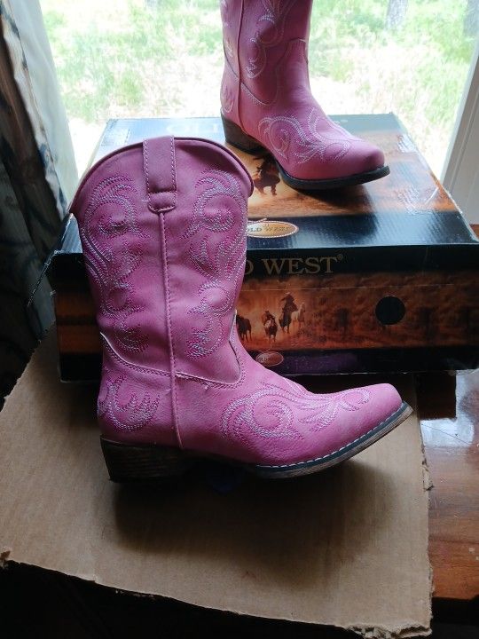 Roper Little Girls Size 1 Pink Leather Cowboy Boot