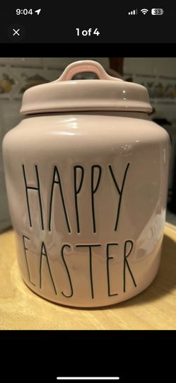 Rae Dunn HAPPY EASTER  Pastel Pink Cookie Jar Canister