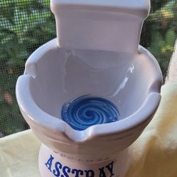 Funny Ashtray, looks like a toilet. The word printed on the front of it is ASSTRAY.