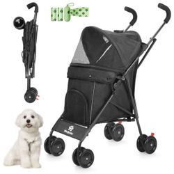 Dog Stroller Medium Dog Folding Puppy Stroller for Small Dogs up to 33 lbs Lightweight 4 Wheels with Cup Holder 360 Rotating Front Wheels Outdoor Walk