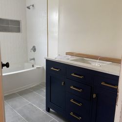 Navy Bathroom Vanity And Sink 