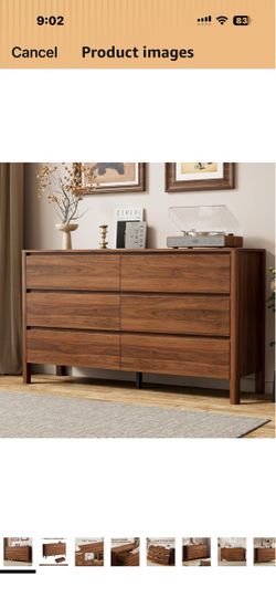 55” Wide 6 Drawer Wood Dresser