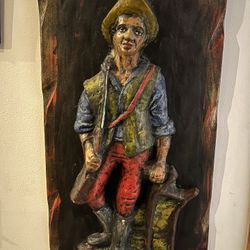 Vintage 3D Hunter Boy With Rifle Wall Art Decoration 