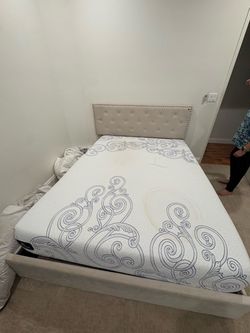 Queen size mattress and frame with headboard