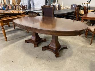 BASSETT Solid Wood Double Pedestal Oval Dining Table - 2 Leaves